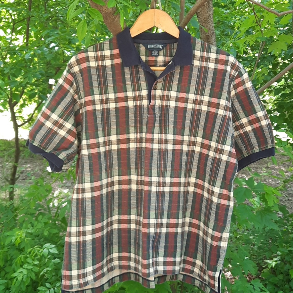 Lands End plaid short sleeve polo shirt